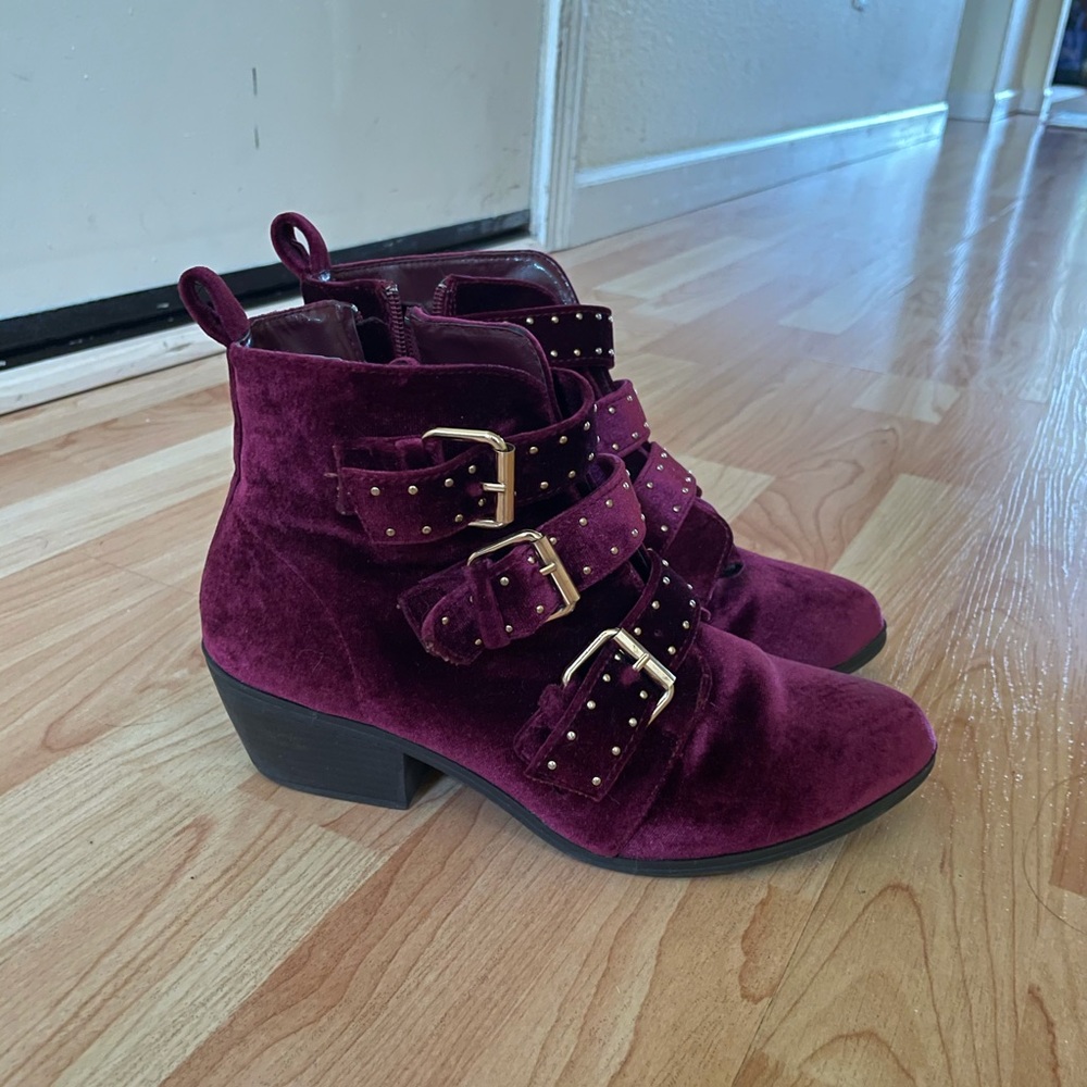 Maroon/Purple Velvet Ankle Boots
